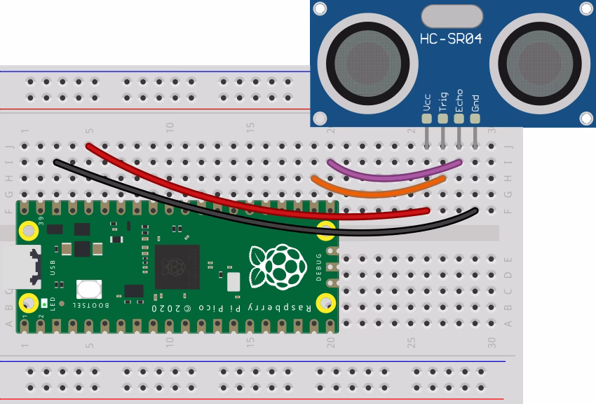 Esquema de liga&ccedil;&atilde;o direta do sensor HC-SR04P 3.3V na Raspberry Pi Pico